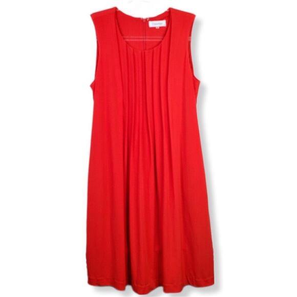 Calvin Klein Red Shift Dress S Sleeveless Pleat Jersey Knit Fluid Career Modern - Picture 1 of 15